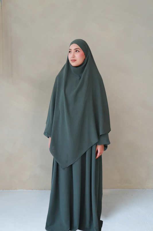 Noor Khimar/Abaya Set- Dark Sage Green