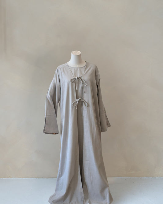 Rayana Linen Abaya (2 piece set)-Grey