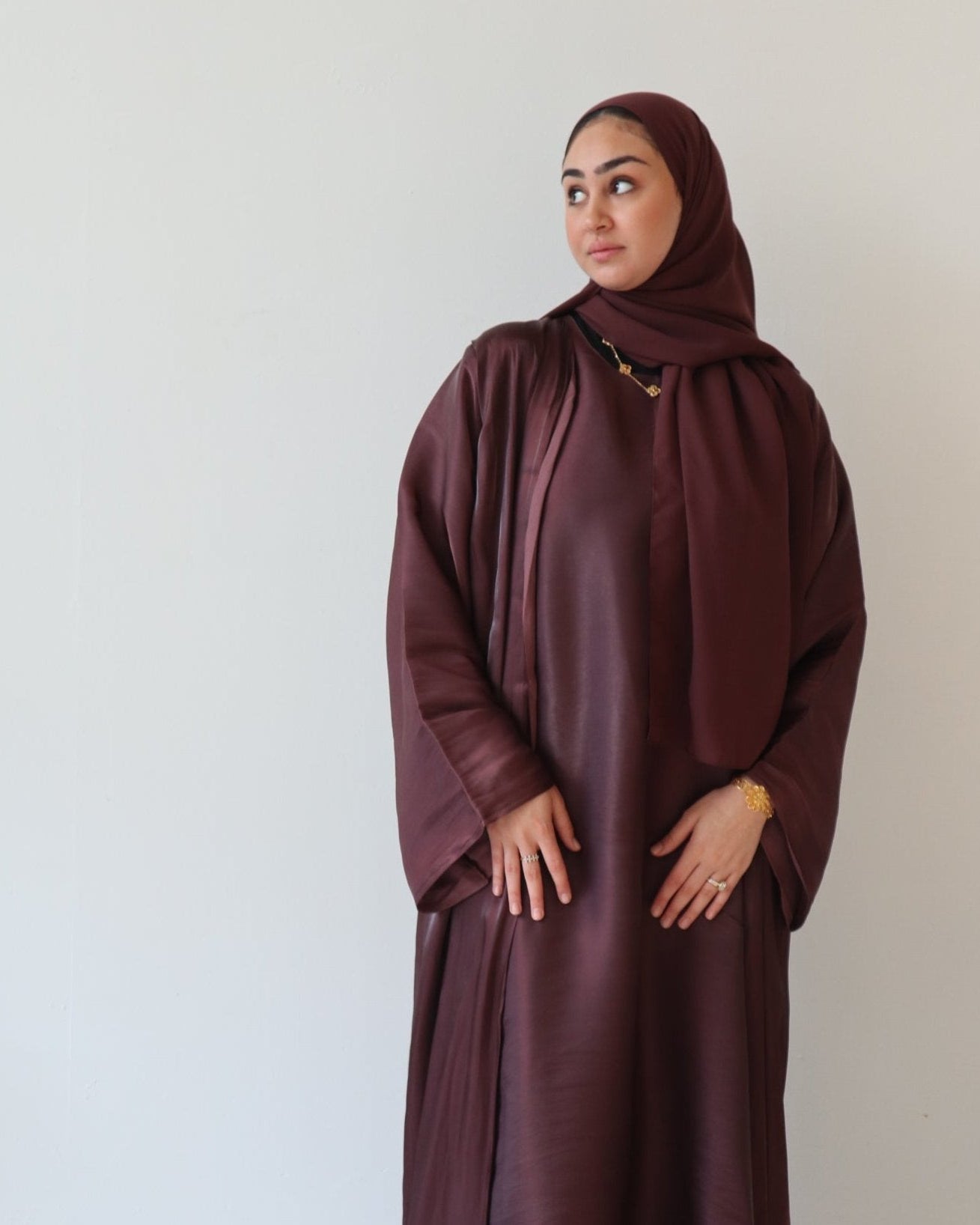 Lana Luxury Abaya Set in Chocolate Brown