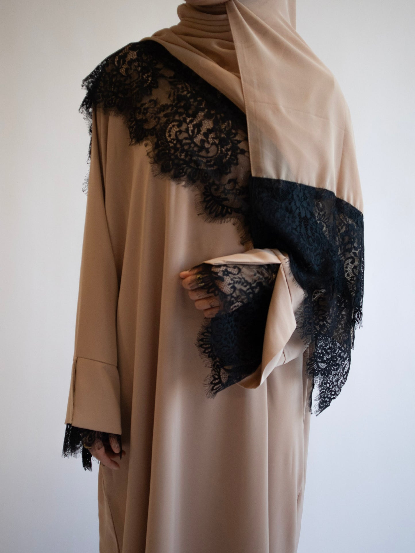Aleena Lace Abaya- Taupe
