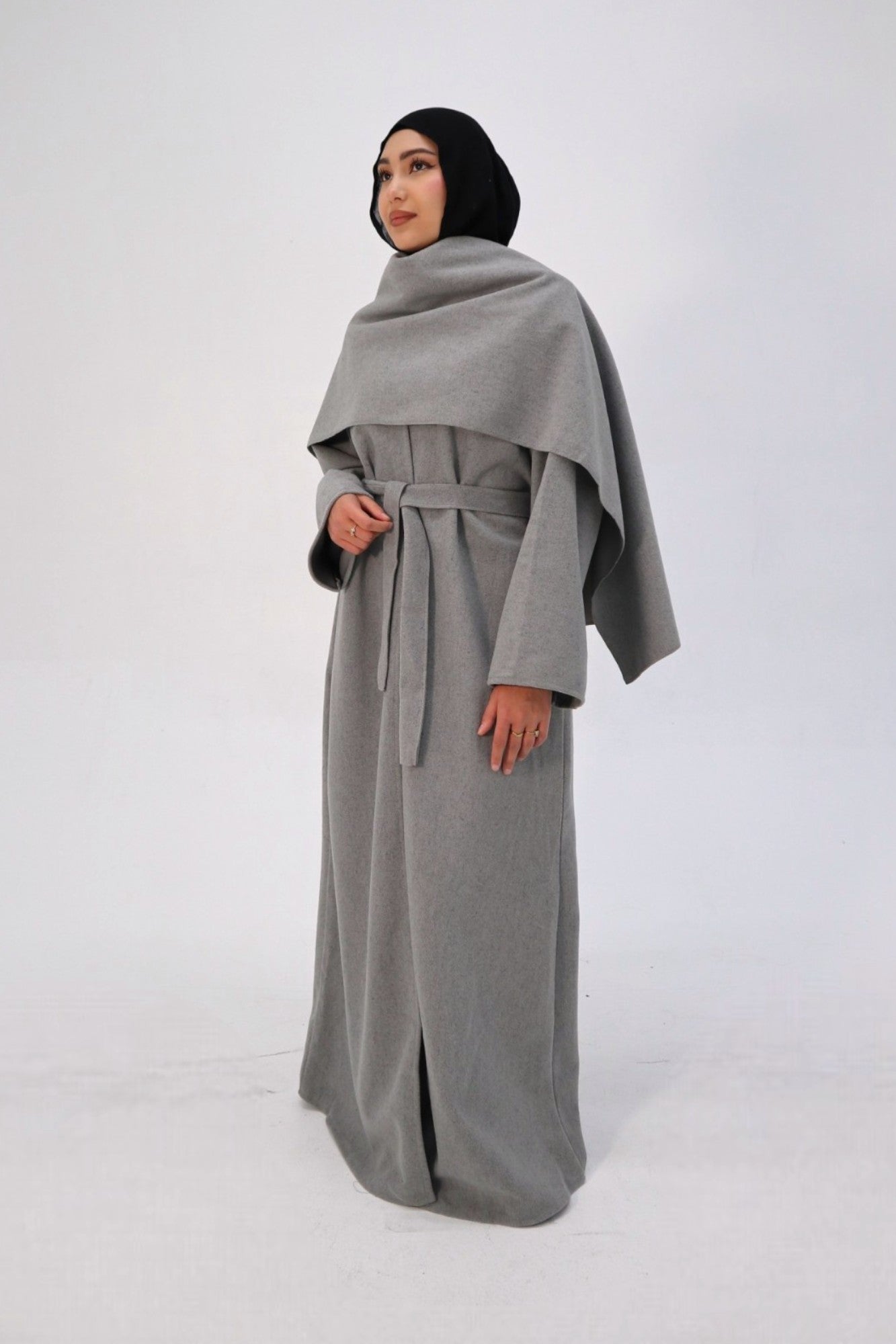 Soft Grey Maya Cape Coat Abaya