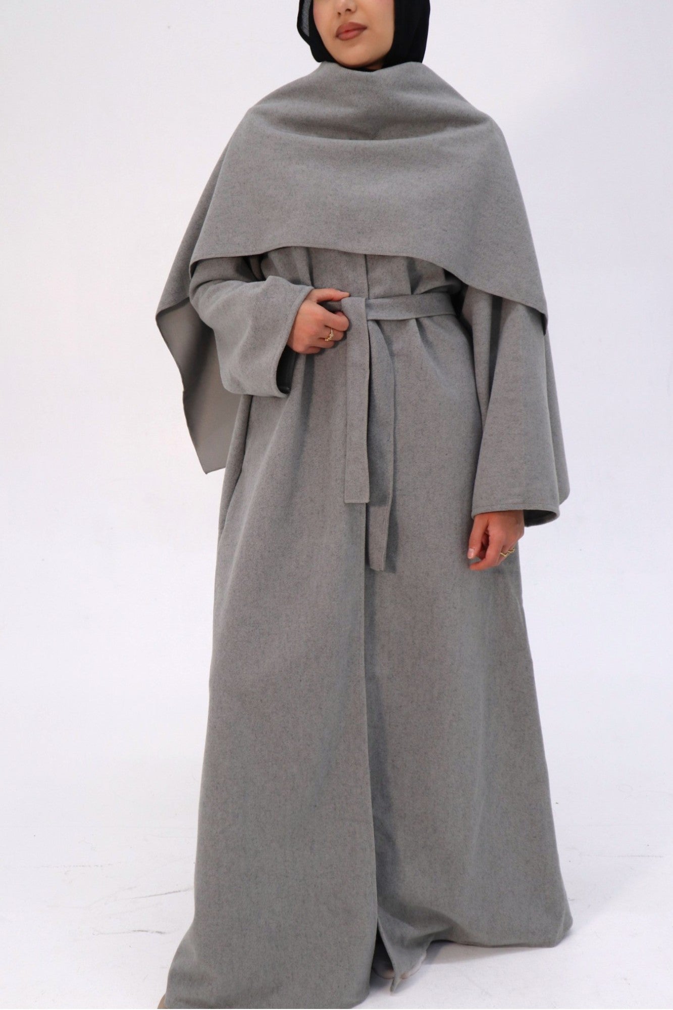 Soft Grey Maya Cape Coat Abaya