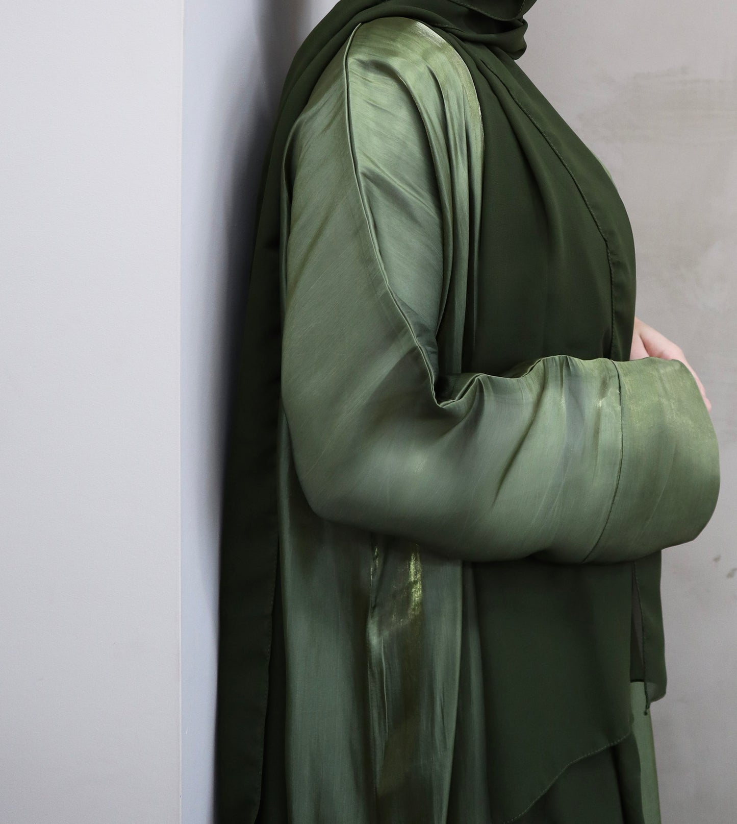 Olive Green Luxury Abaya (3 piece set)