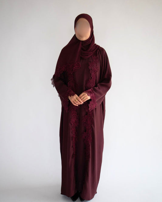 Serene Lace Abaya -  Dark Plum