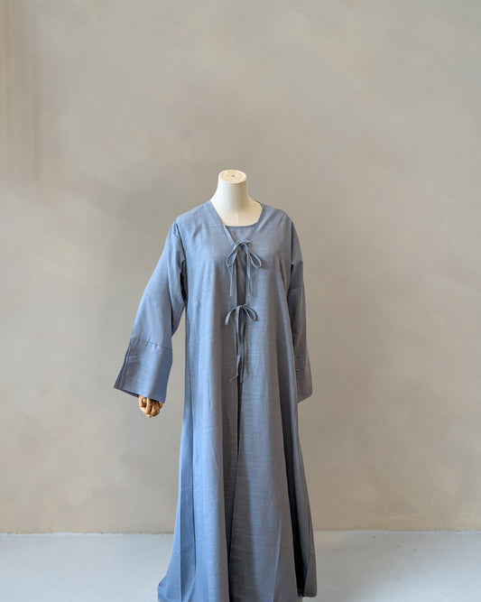 Rayana Linen Abaya- Blue (2 peice set)