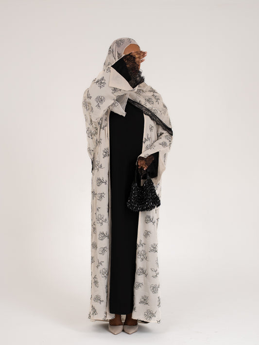 Jouri Lace Abaya - Black & White