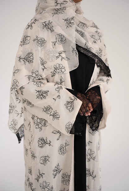 Jouri Lace Abaya - Creme & White