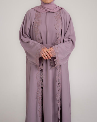 Elara Rose Lace Abaya - Lilac
