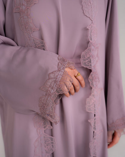 Elara Rose Lace Abaya - Lilac