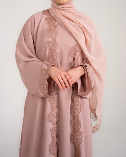 Elara Rose Lace Abaya - Mauve