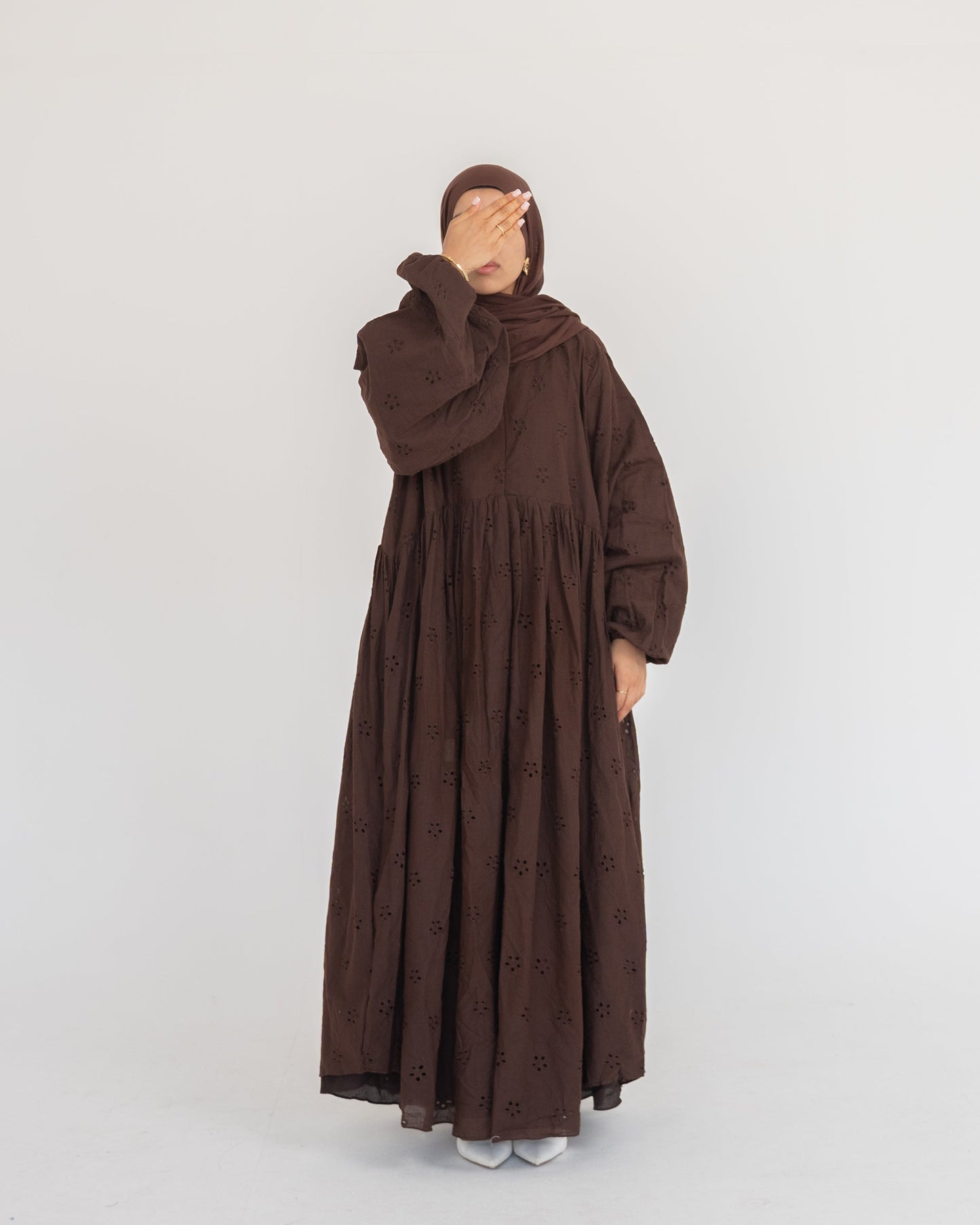 Luna Abaya-Chocolate Eyelet