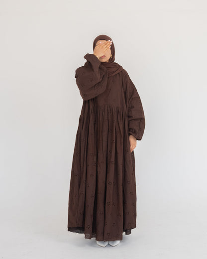 Luna Abaya-Chocolate Eyelet