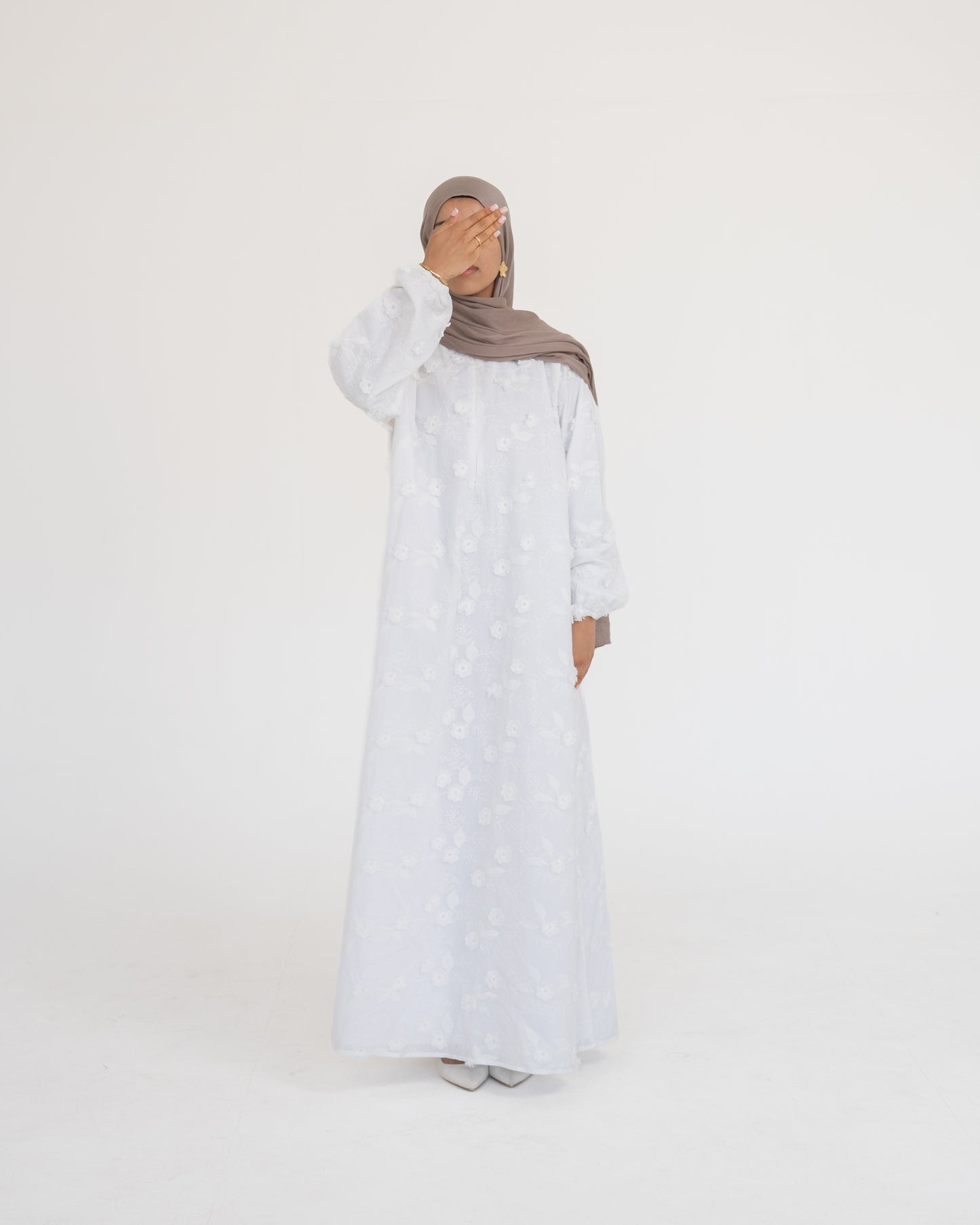 Raha Cotton Abaya - White