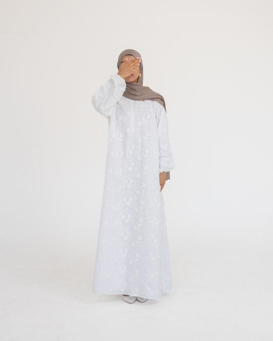 Raha Cotton Abaya - White