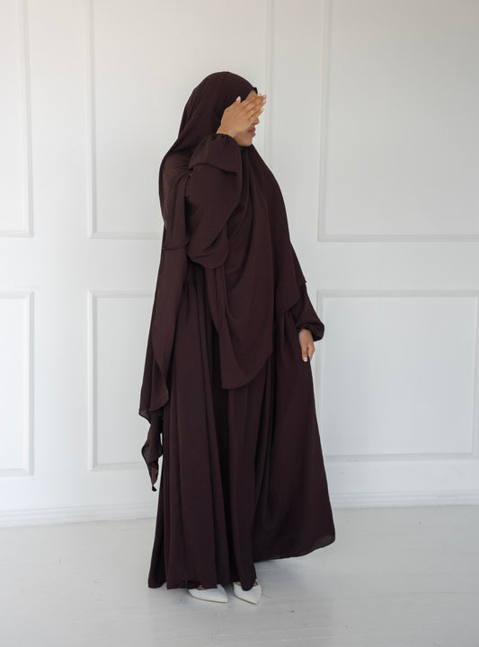 Noor Khimar/Abaya Set-Chocolate