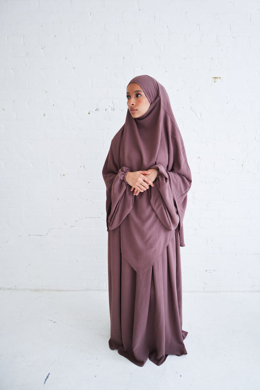 Noor Khimar/Abaya Set- Dark Mauve