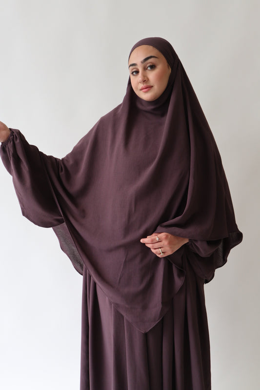 Noor Khimar/Abaya Set- Dark Purple