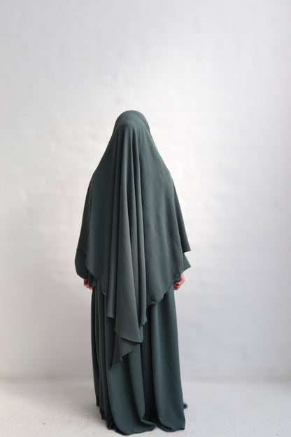 Noor Khimar/Abaya Set- Dark Sage Green