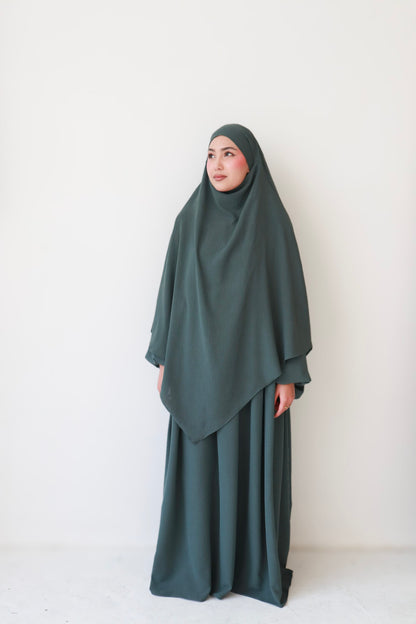 Noor Khimar/Abaya Set- Dark Sage Green