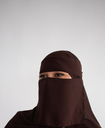 Short Single Layer Niqab - Chocolate Brown