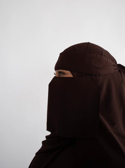 Short Single Layer Niqab - Chocolate Brown