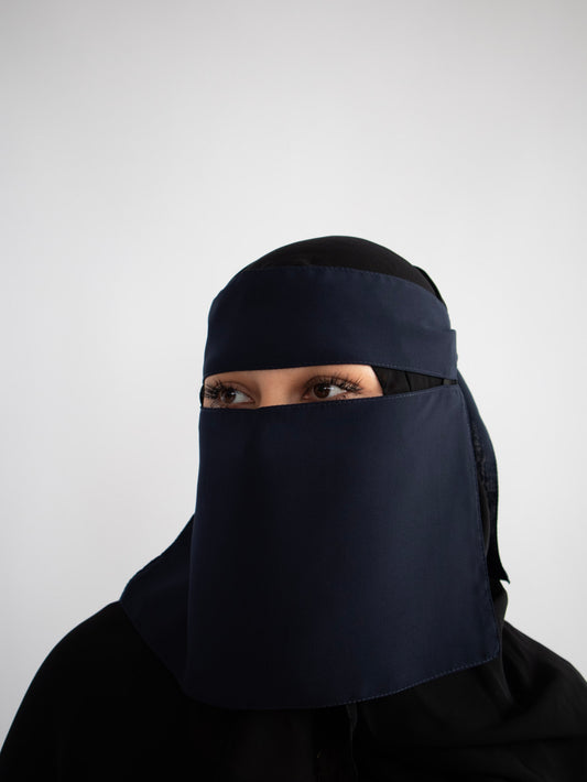 Short Single Layer Niqab-Navy Blue