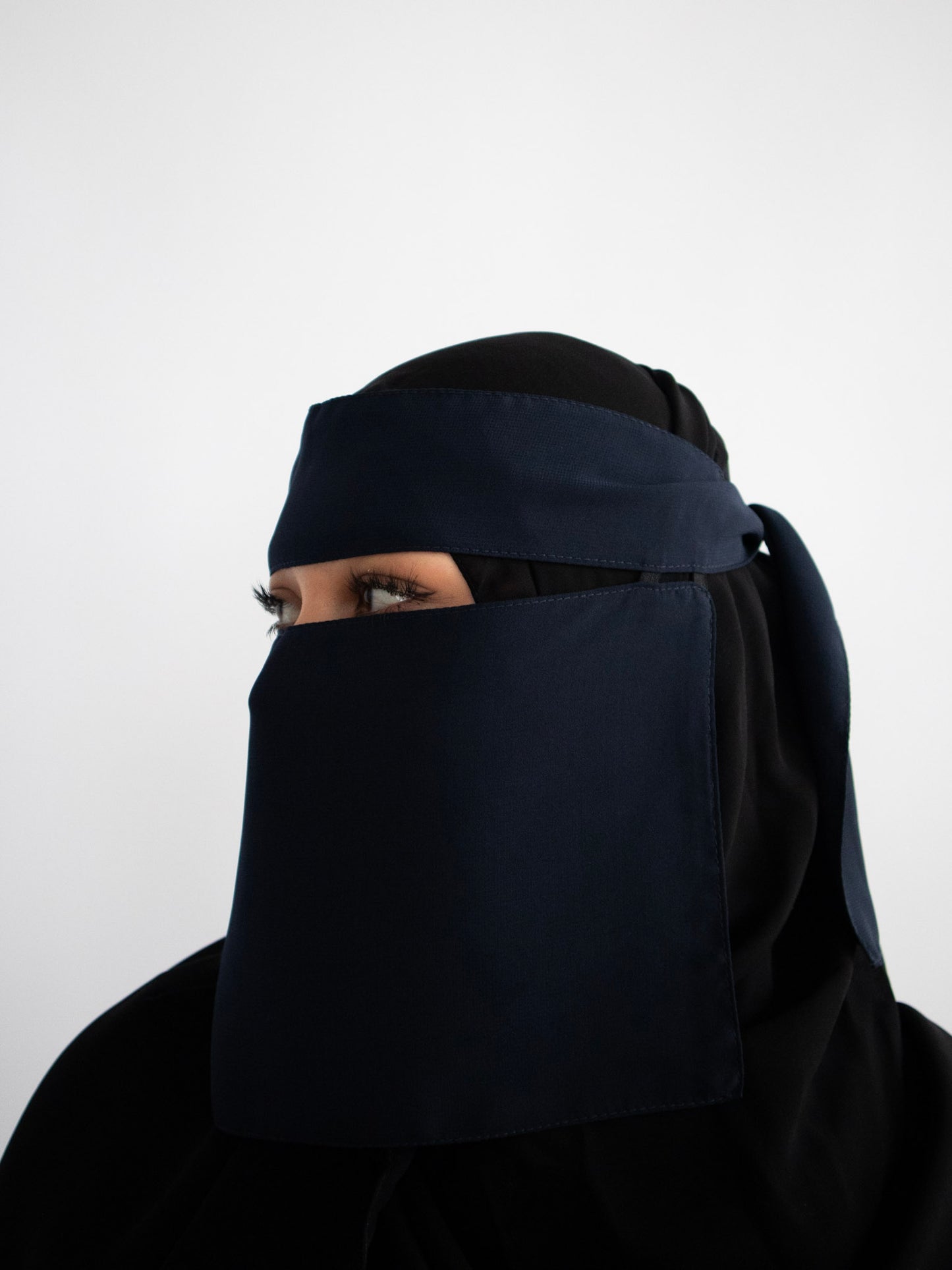 Short Single Layer Niqab-Navy Blue