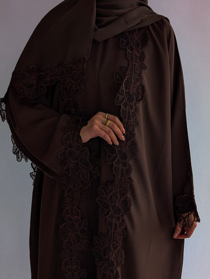 Serene Lace Abaya -  Chocolate
