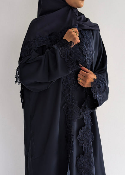 Serene Lace Abaya -  Navy Blue