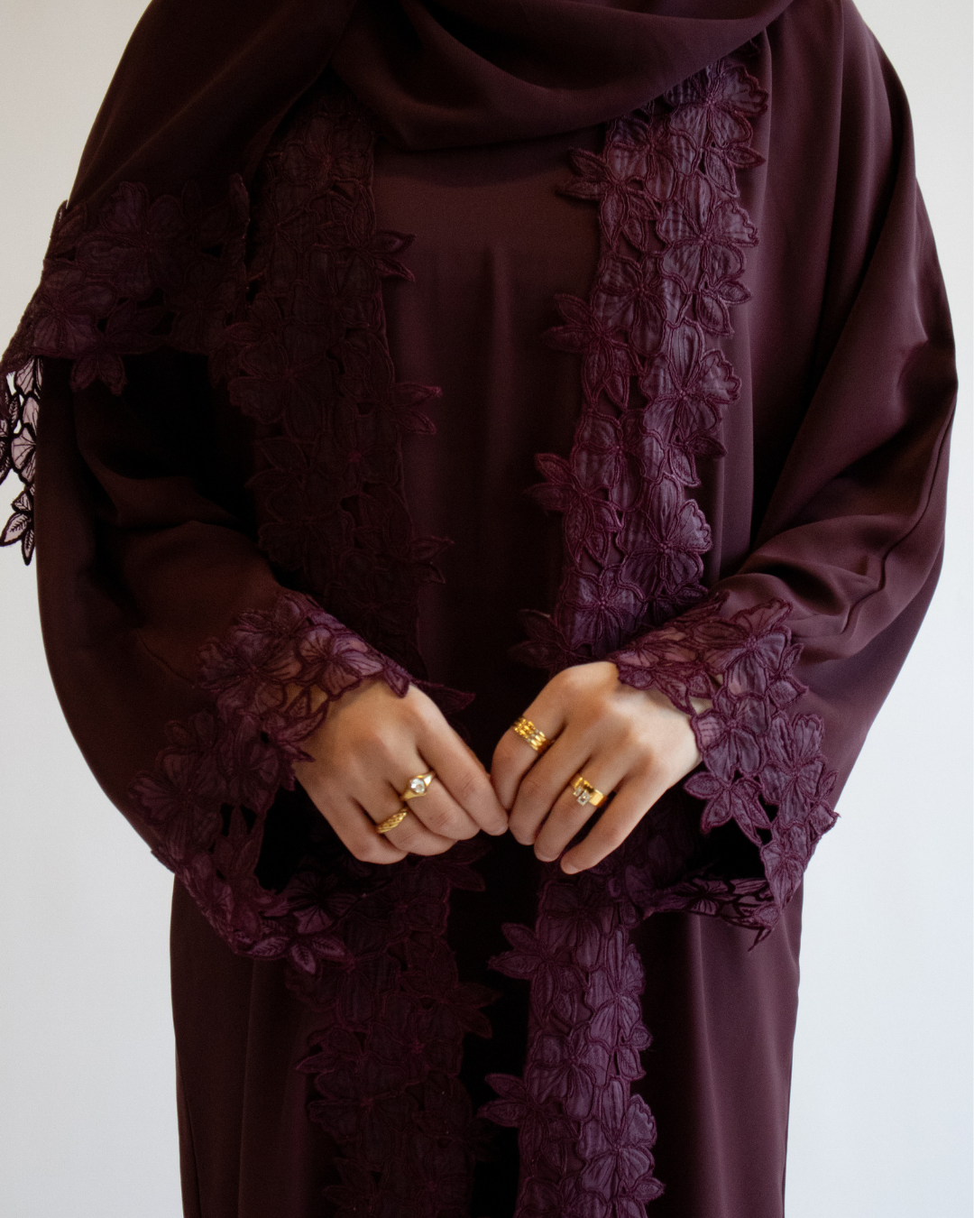 Aurelia Lace Abaya-Dark Plum