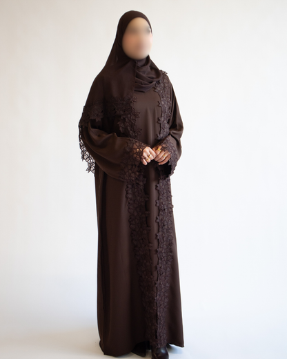 Aurelia Lace Abaya -  Chocolate