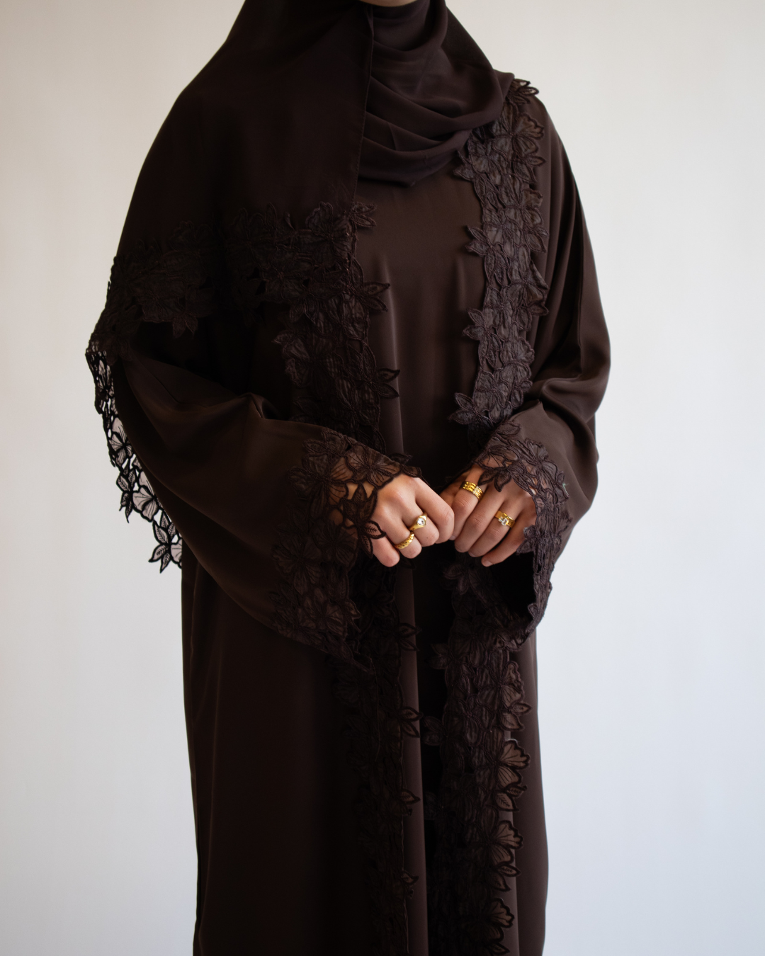 Aurelia Lace Abaya -  Chocolate