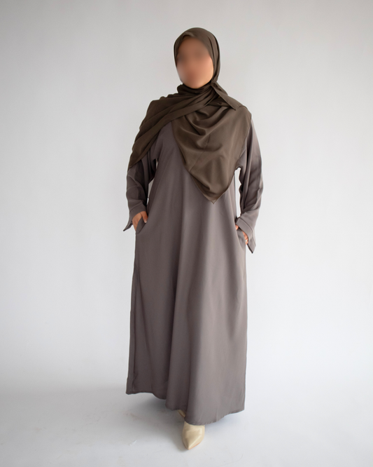 essential abaya grey with pockets