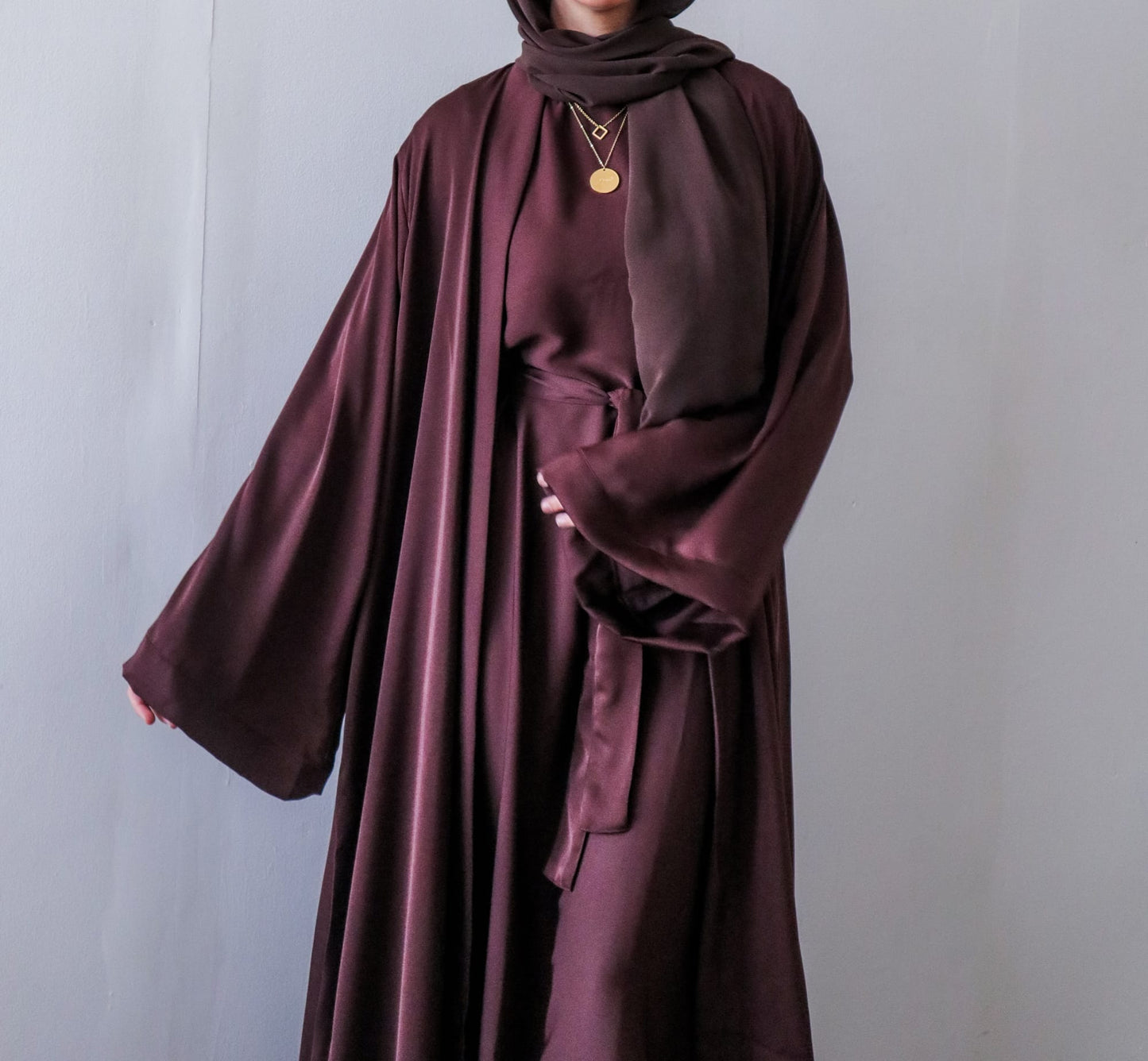 Essential Abaya 2-Piece Set in Dark Plum by VeilandCo - Modest and Elegant Women's Clothing