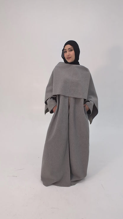 Soft Grey Maya Cape Coat Abaya
