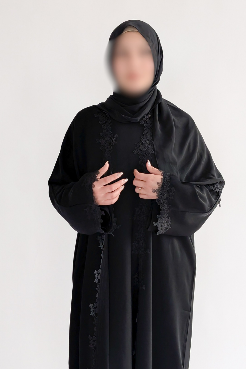 Mila Lace Abaya - Black