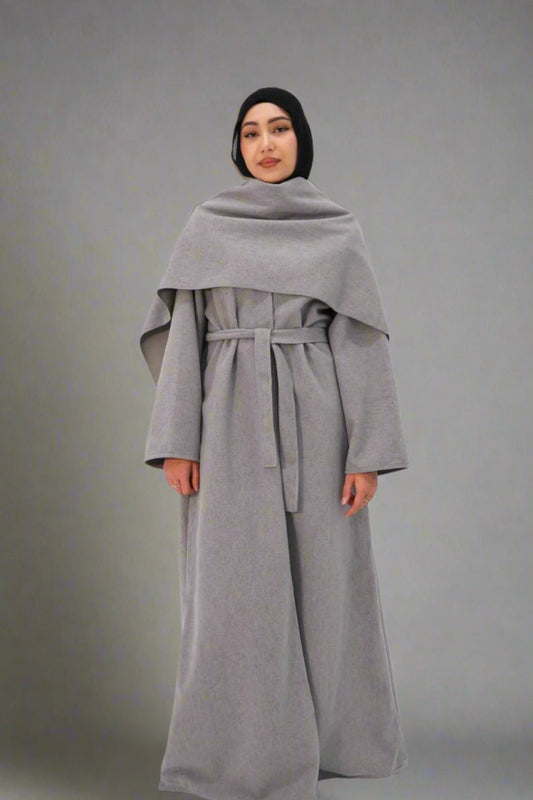 Soft Grey Maya Cape Coat Abaya (Pre-Order)