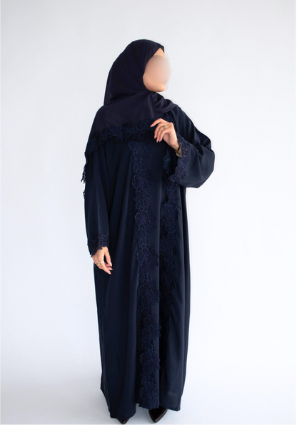 Serene Lace Abaya -  Navy Blue