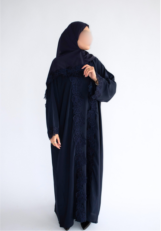 Serene Lace Abaya -  Navy Blue