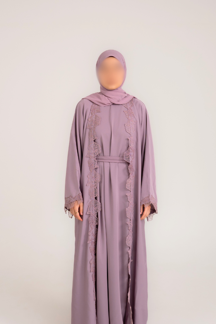 Elara Rose Lace Abaya - Lilac