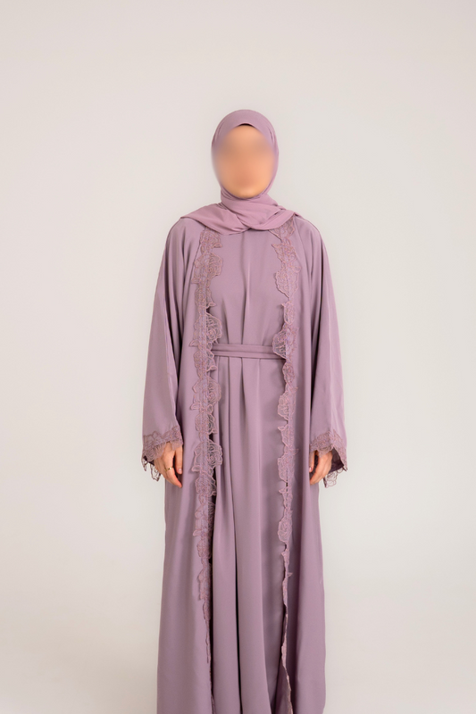 Elara Rose Lace Abaya - Lilac