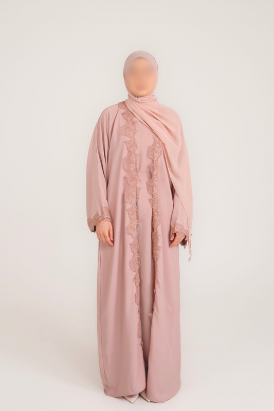 Elara Rose Lace Abaya - Mauve