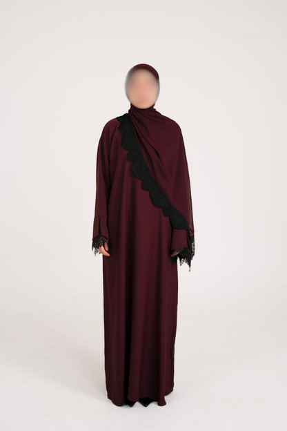 Aleena Lace Abaya- Dark Plum