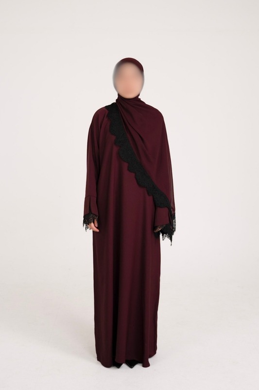 Aleena Lace Abaya- Dark Plum