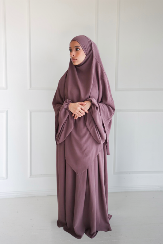 Noor Khimar/Abaya Set- Dark Mauve