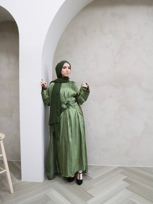New**Olive Green Luxury Abaya (3 piece set)